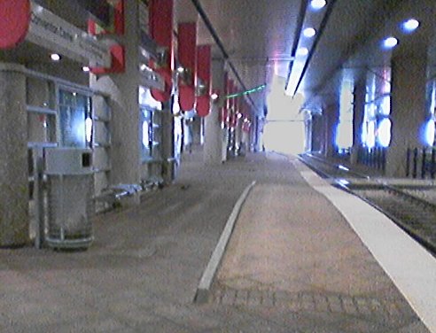 Raised portion of platform in DART Dallas Convention Center Station in front of seating where Gigi had problem.