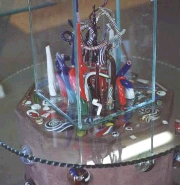 Glass table and display at Galveston Hot Glass