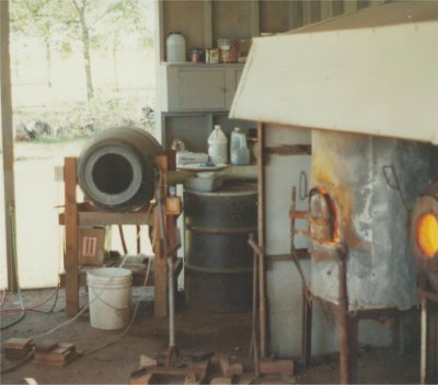 Allison Glassworks furnace and fuming barrel