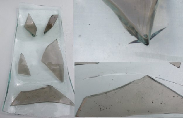 Incompatible fused glass piece showing strain cracks