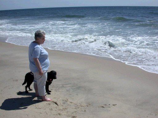 Gigi on the New Jersey ocean shore with Dolly