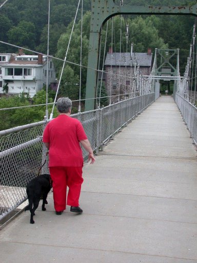Gigi and Dolly walking to Pennsylvania on bridge