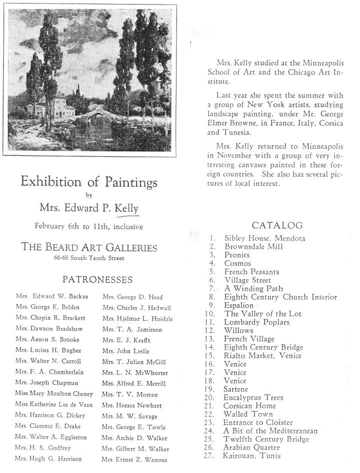 Brochure for Kelly show at Beard Art Gallery 1927