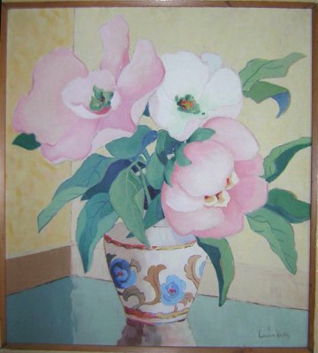 Louise Kelly paiting of large flowers in vase
