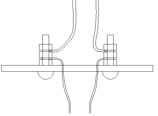 Bolts through plate for wire connections