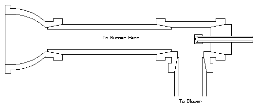 Cross sectional drawing of pipe T burner head