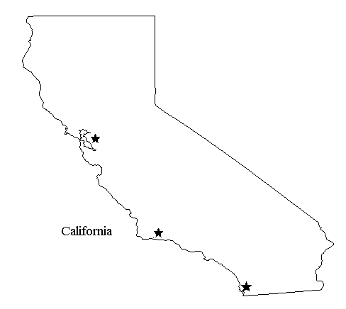 California state map with class sites