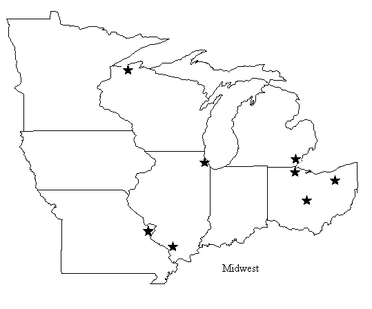 Map of states in mid-west