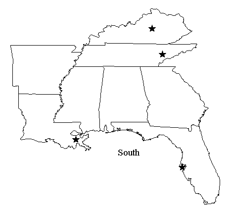 Map of states in South