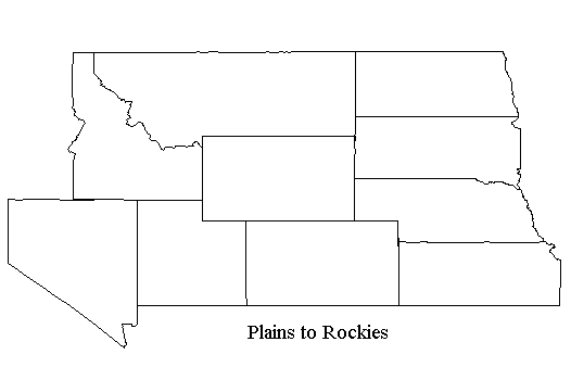Plains to Rockies states map with class sites