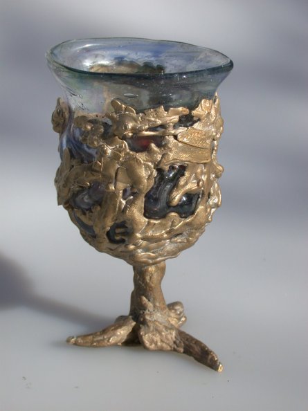 Cast brass stem and surround for glass goblet