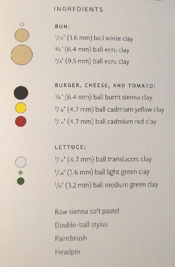 Polymer clay ball sizes for components of tiny hamburger charm.