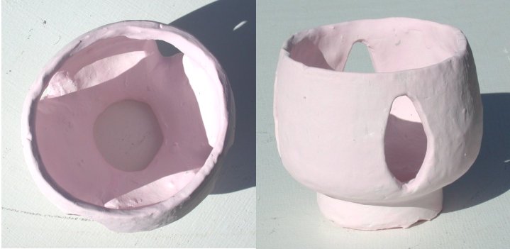 Clay pot carved, pink tinted transparent glaze