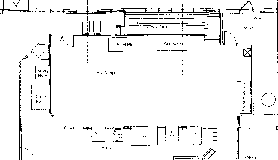 Corning Museum Studio, hot glass detail floor plan, drawing
