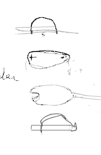 Sketches in planning sword handle in steel and glass